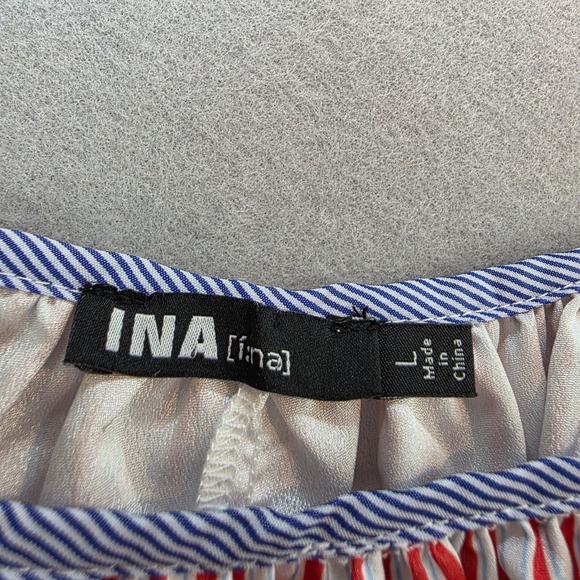 INA Striped Cold Shoulder A-line Dress Red White & Blue Americana Patriotic sz L - Picture 3 of 12